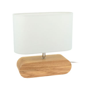 Stolná lampa Cassy, dubové drevo, biele látkové