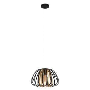 Závesná lampa Encinitos, čierna/mosadzná Ø 37,5 cm