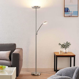 Lindby Sumani LED stojaca lampa, okrúhla, nikel
