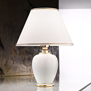 Stolná lampa Giardino Avorio bielo-zlatá, Ø 25 cm